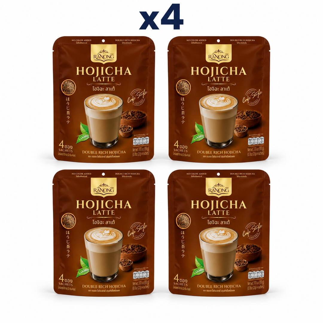 Ranong Double Rich Hojicha Latte 88 g — Pack of 4, exactly 4 original retail packs on white