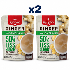 Ranong Tea ginger 50 less sugar original 100g — 2 sealed retail packs.