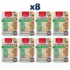 Ranong Tea ginger 50 less sugar original 100g — 8 sealed retail packs.