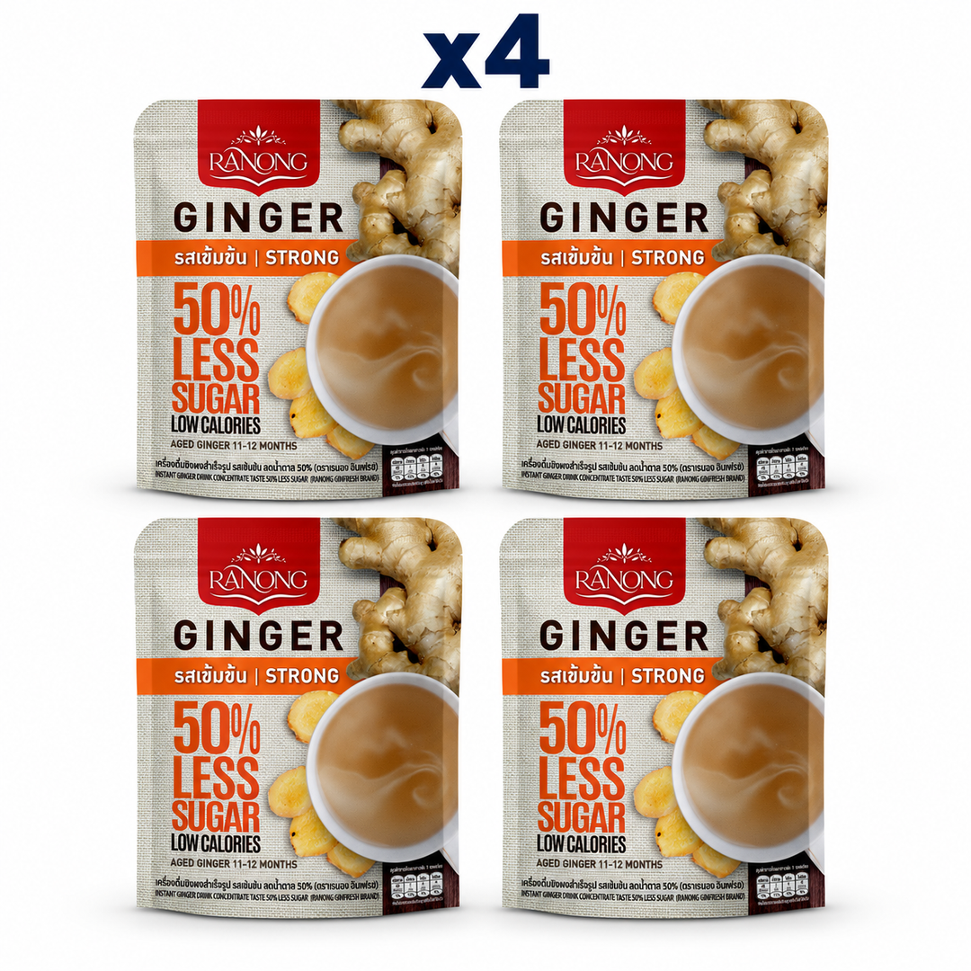 Ranong Tea ginger 50 less sugar strong 100g — 4 sealed retail packs.