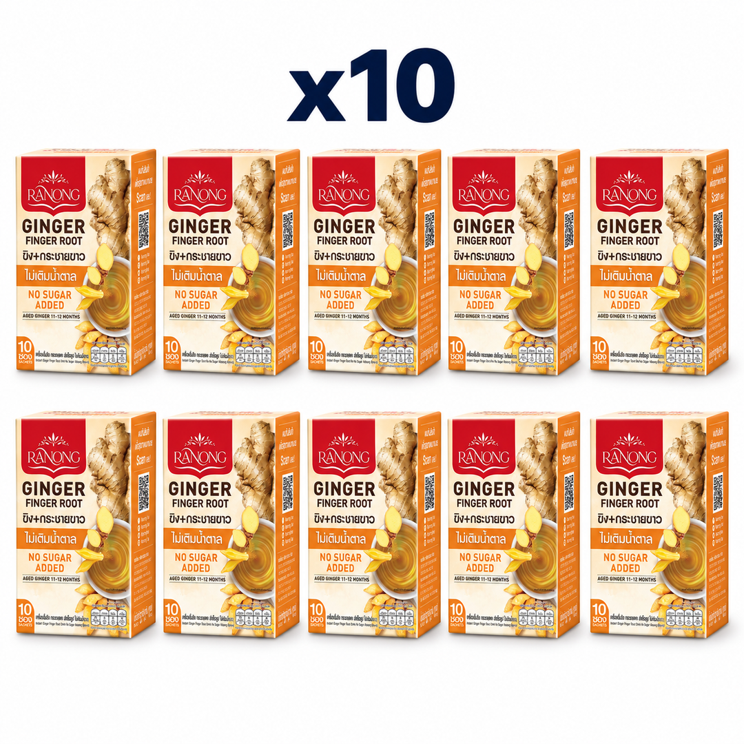 Ranong Tea ginger fingerroot no sugar added 50g — 10 sealed retail packs.