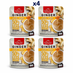 Ranong Tea ginger honey 50 less sugar 100g — 4 sealed retail packs.