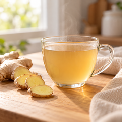 Serving suggestion for ginger drink; prepared drink and accessories are not included