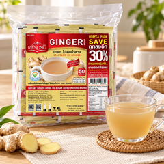 Serving suggestion: Ranong no-sugar-added ginger drink with its original 50-sachet 250 g Horeca outer pack