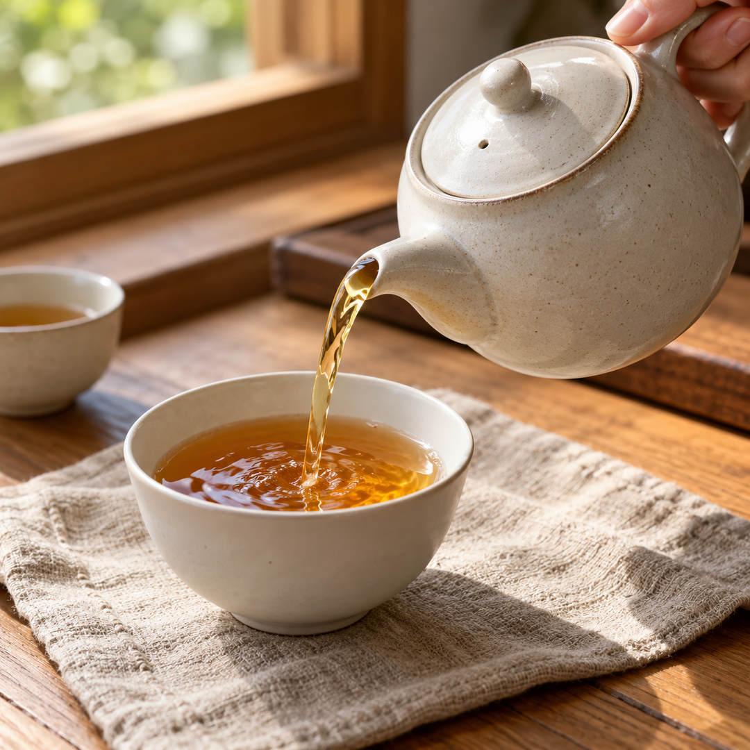 Serving suggestion for oolong tea; prepared drink and accessories are not included
