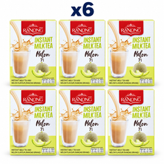 Ranong melon milk tea 140g, pack of 6 original retail packs on white
