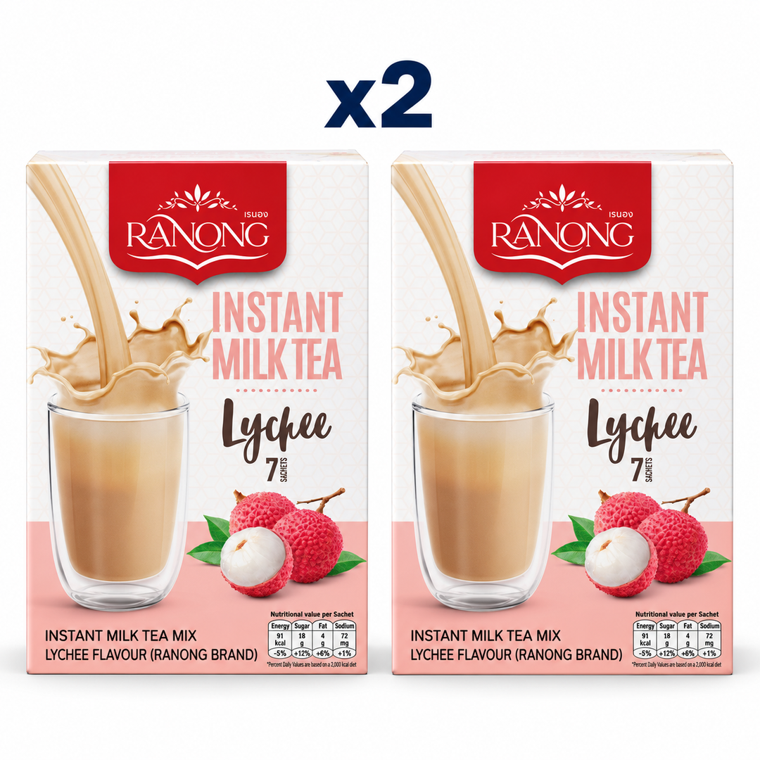 Ranong Tea milk tea lychee 140g — 2 sealed retail packs.