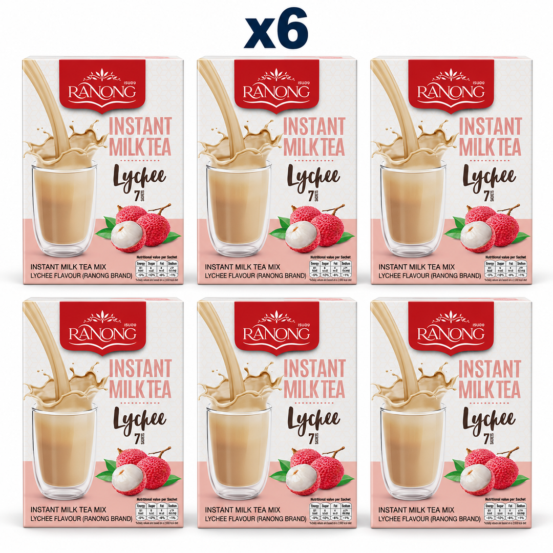 Ranong Tea milk tea lychee 140g — 6 sealed retail packs.