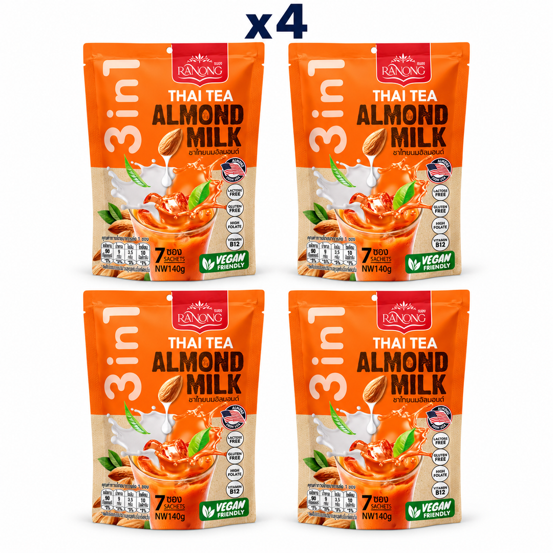 Ranong Tea thai tea almond milk 140g — 4 sealed retail packs.
