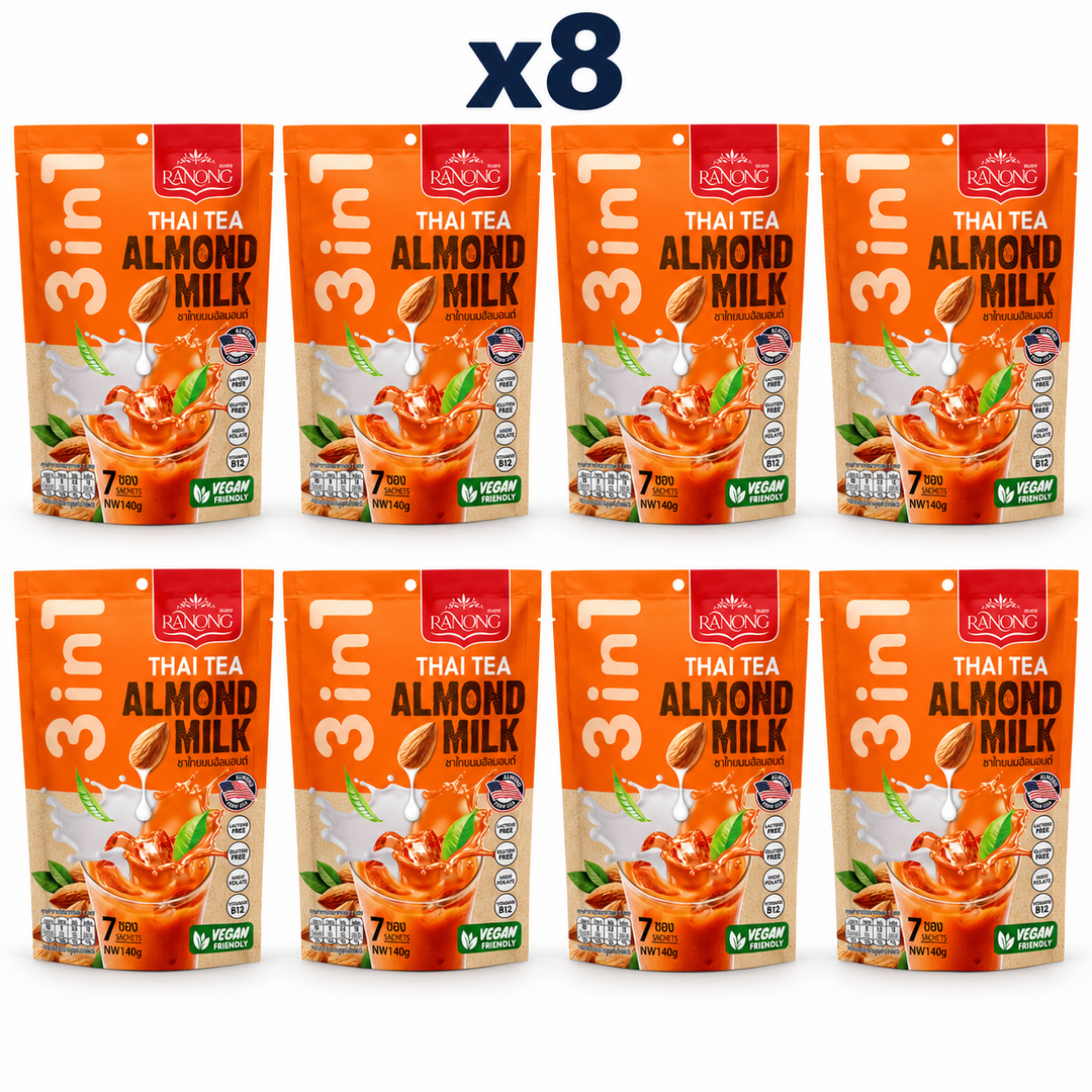 Ranong Tea thai tea almond milk 140g — 8 sealed retail packs.