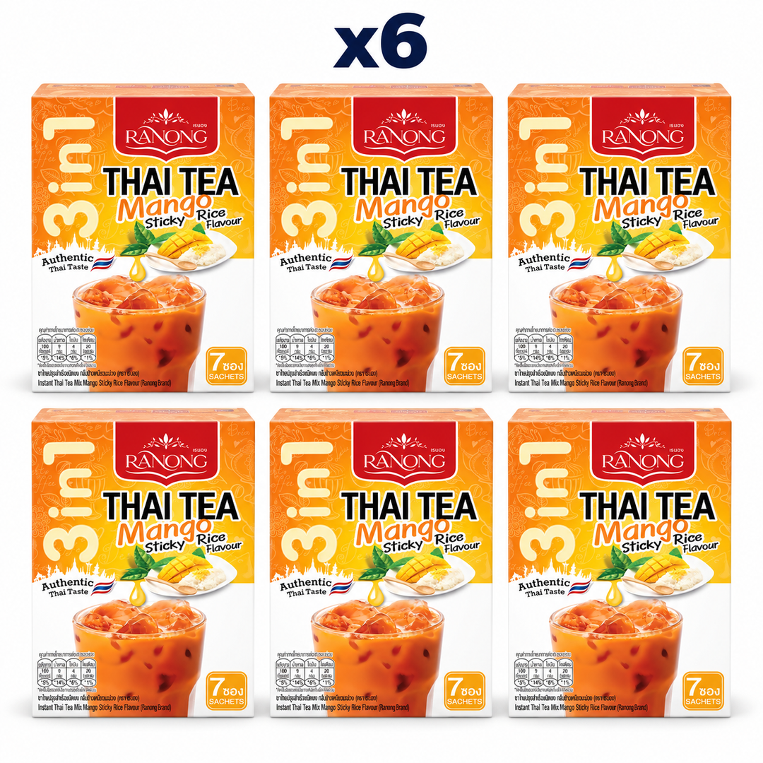 Ranong Tea thai tea mango sticky rice 140g — 6 sealed retail packs.