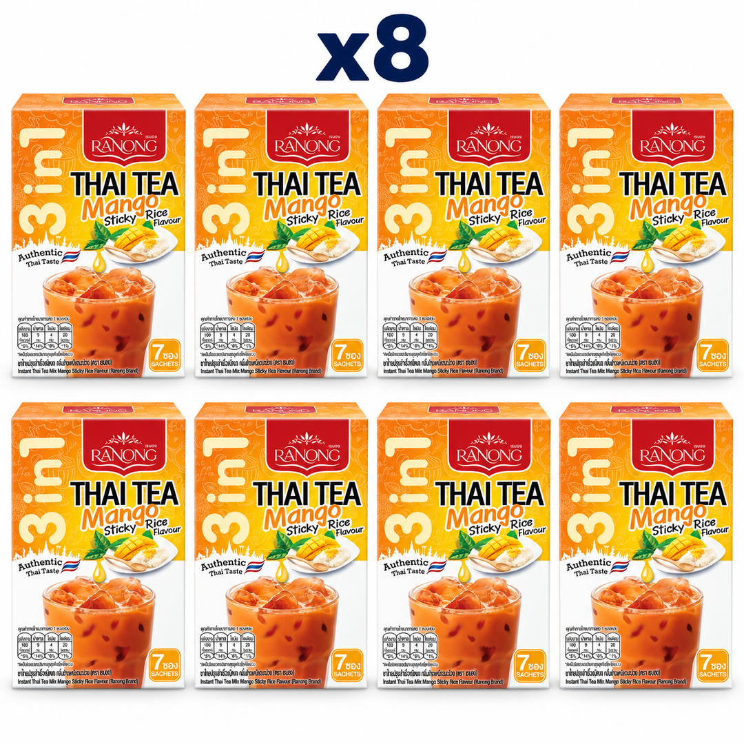 Ranong Tea thai tea mango sticky rice 140g — 8 sealed retail packs.