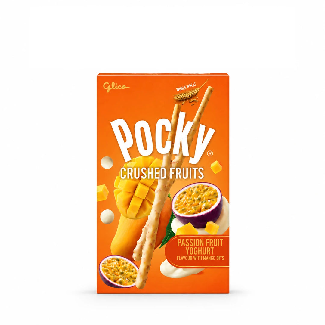Glico Pocky Crushed Fruits Passion Fruit Yogurt with Mango Bits – 10 × 38 g — product view