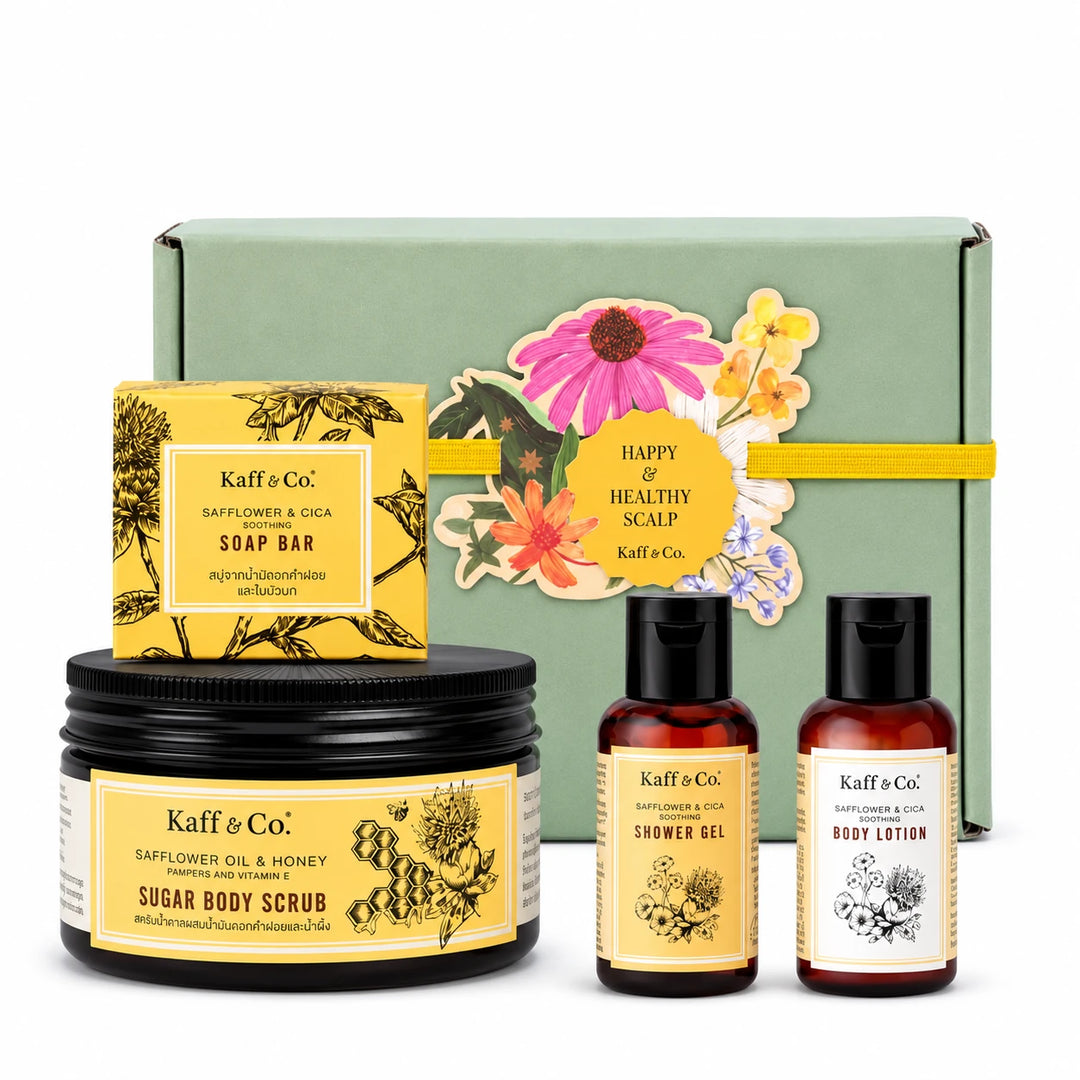 Kaff & Co Gentle Care Gift Set — Scrub 240 g, Soap 50 g, Shower Gel & Lotion 40 ml Each — 1 Set