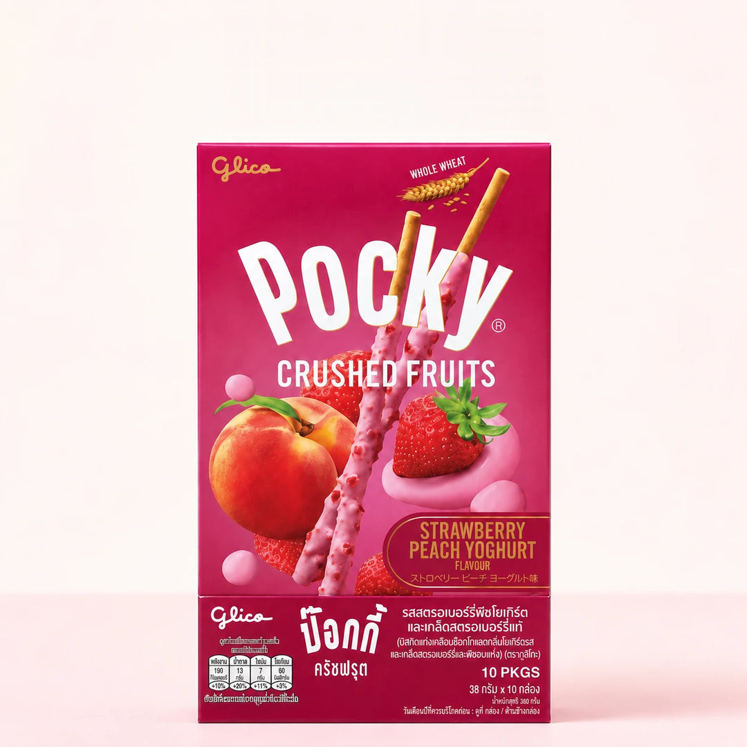 Glico Pocky Crushed Fruits Strawberry Peach Yoghurt – 10 × 38 g — product cover