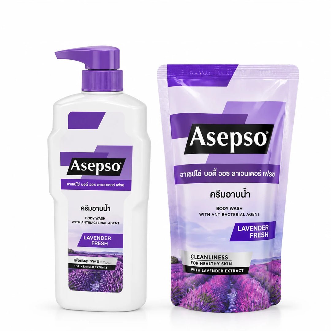 Asepso Lavender Fresh Body Wash 450 ml + Refill 400 ml — product photograph