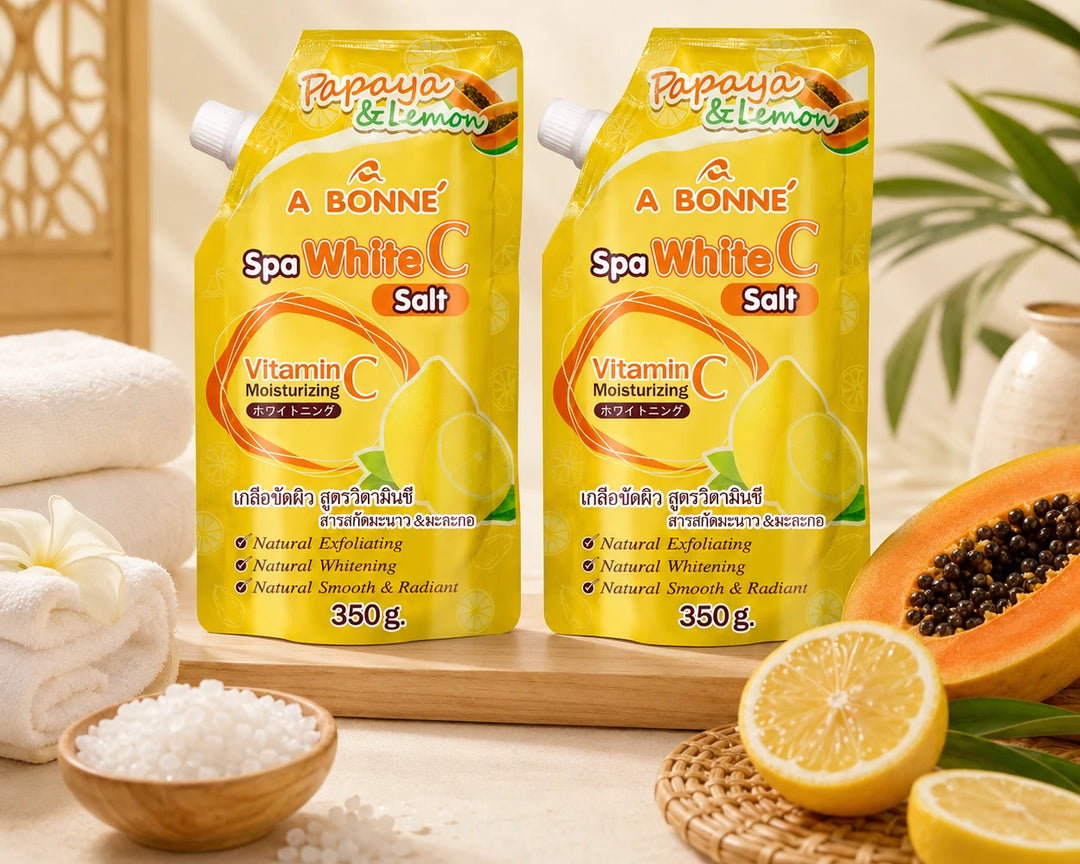 A BONNE Papaya & Lemon Vitamin C Spa Salt Body Scrub – 350 g per unit — product lifestyle view