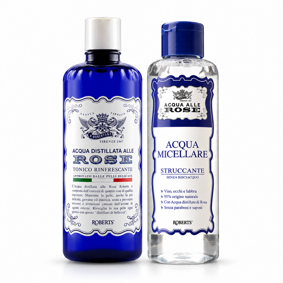 Roberts Acqua alle Rose duo toner micellar: exact included bottles on a white background