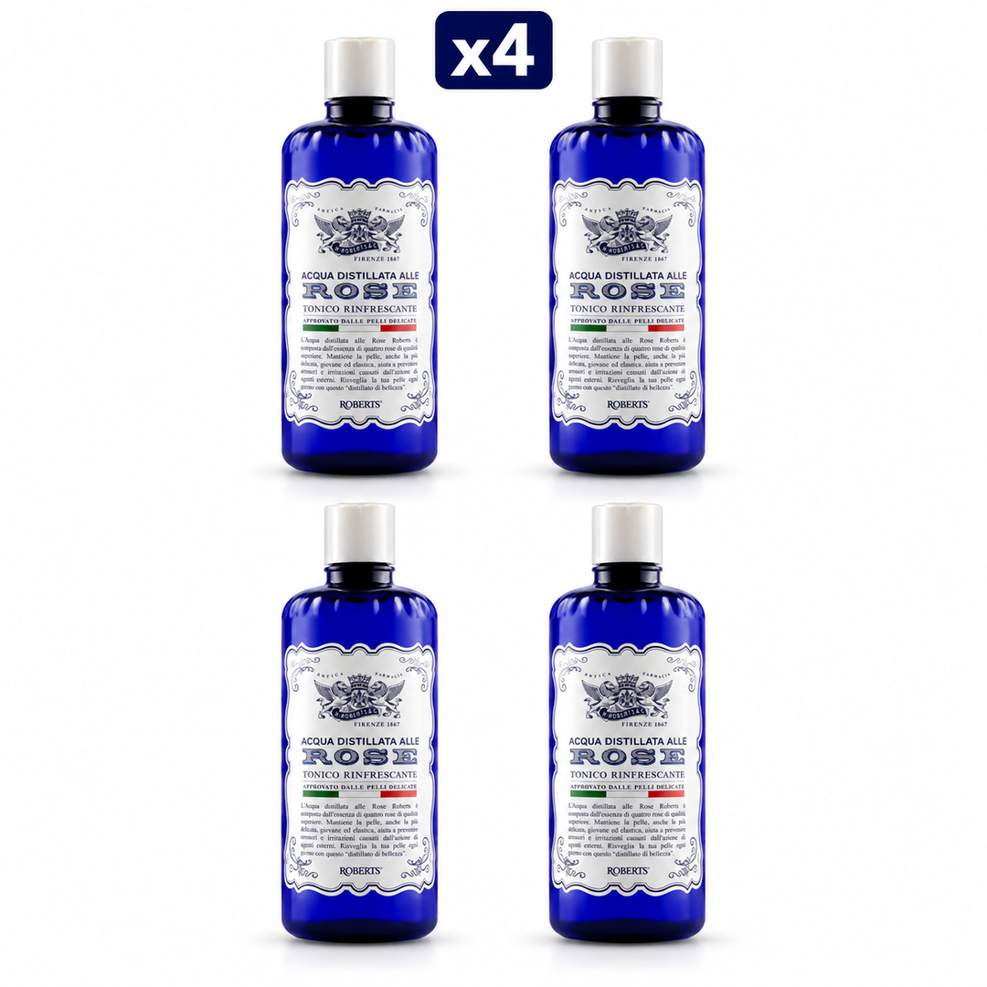 Roberts Acqua alle Rose toner: pack of 4 bottles shown individually on white