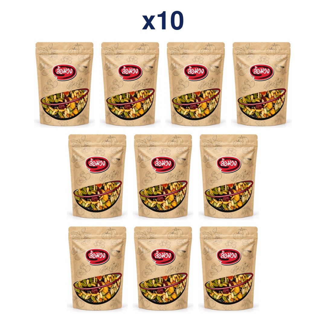 Rom-Wong Nine-Ingredient Nut, Seed and Dried Fruit Mix — Pack of 10 | 100 g Each — retail pack quantity