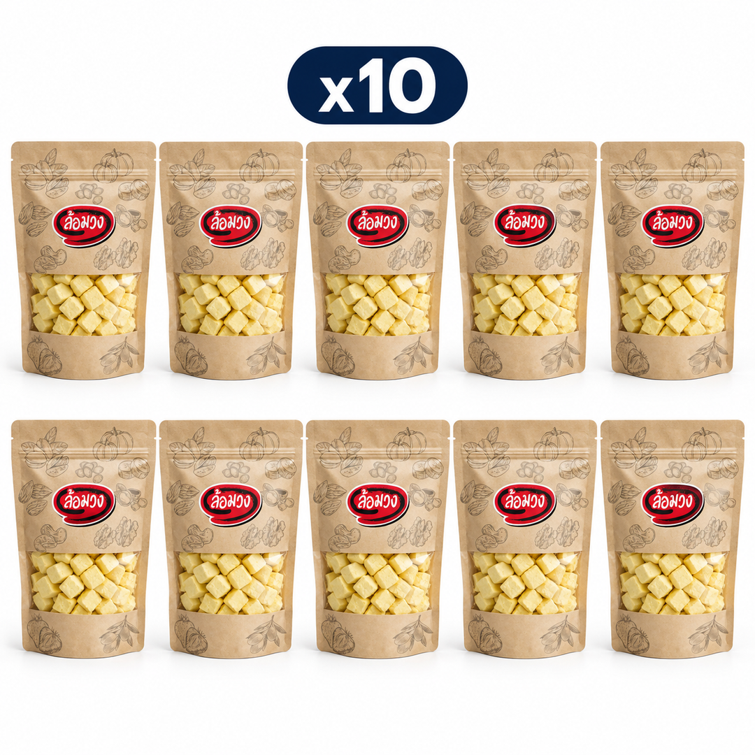 10 closed Rom-Wong retail pouches: Rom-Wong Crispy Freeze-Dried Durian — Pack of 10 | 150 g Each