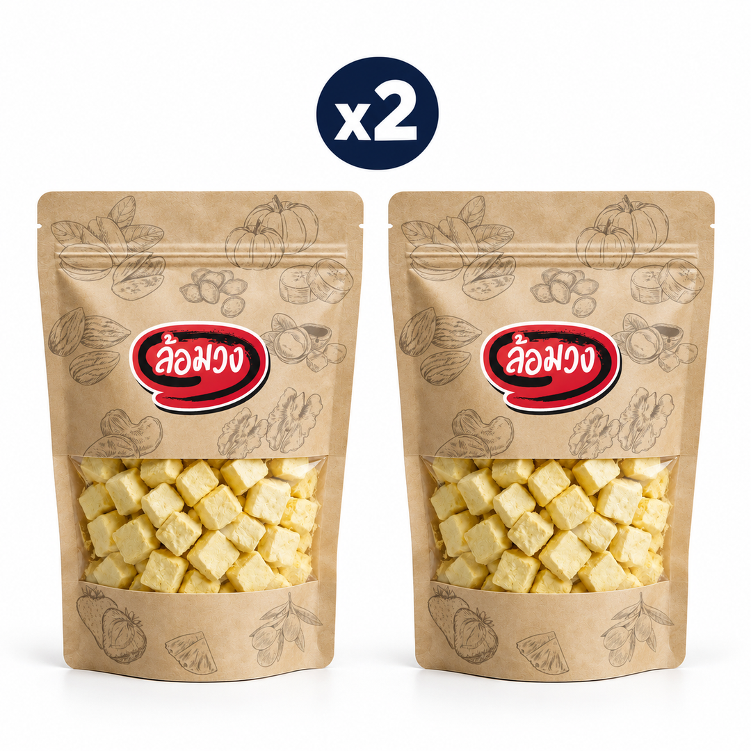 2 closed Rom-Wong retail pouches: Rom-Wong Crispy Freeze-Dried Durian — Pack of 2 | 150 g Each