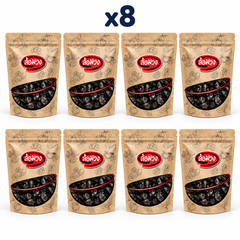 8 closed Rom-Wong retail pouches: Rom-Wong Dried Pitted Prunes — Pack of 8 | 100 g Each