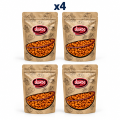 4 closed Rom-Wong retail pouches: Rom-Wong Krong Krang Black Pepper Crispy Snack — Pack of 4 | 300 g Each