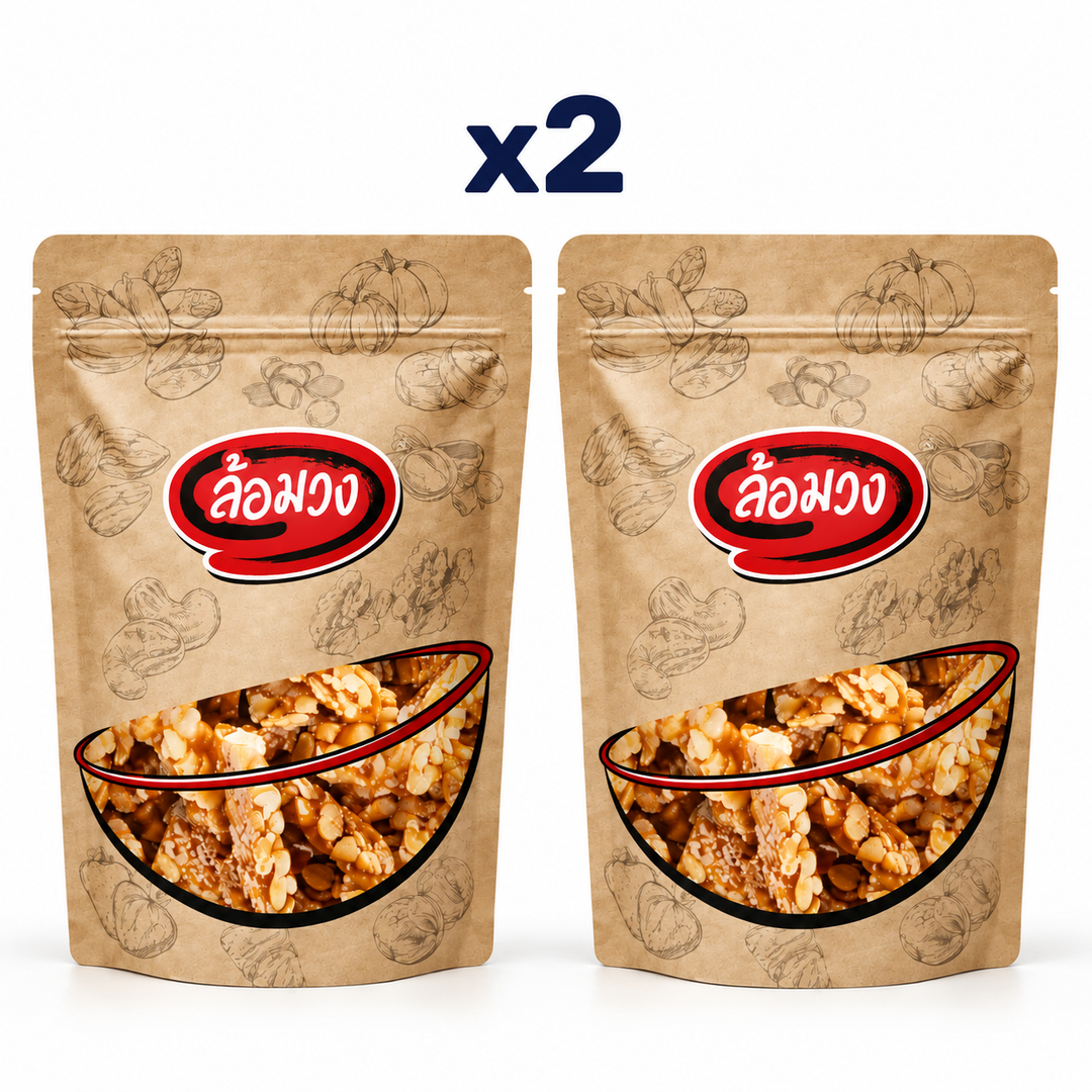 2 closed Rom-Wong retail pouches: Rom-Wong Peanut Brittle Bars — Pack of 2 | 500 g Each