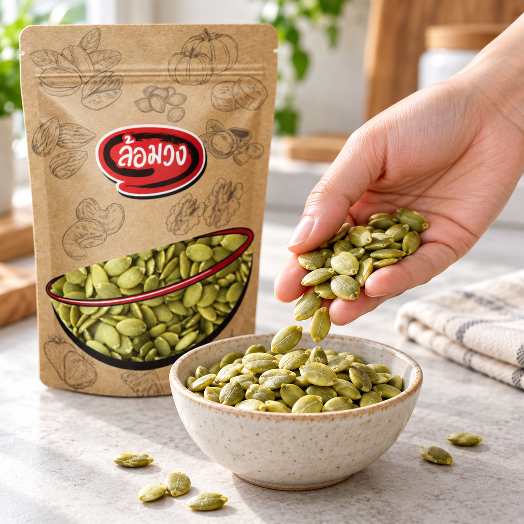 Rom-Wong Plain Roasted Hulled Pumpkin Seeds serving suggestion