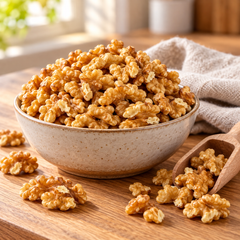 Walnut kernels in a kitchen bowl — preparation suggestion