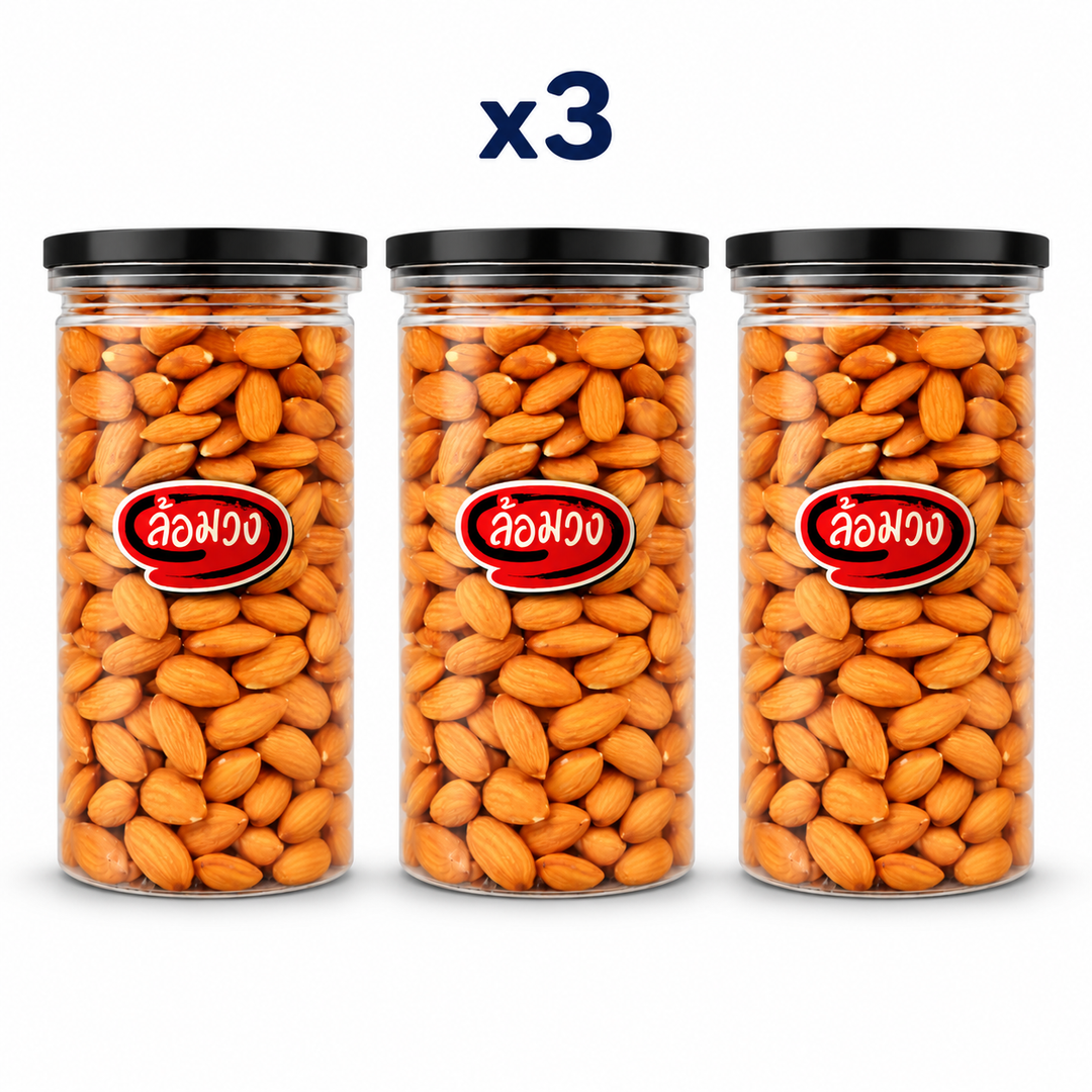 Rom-Wong plain roasted almonds — 3 closed 400 g retail jars