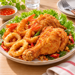 RosDee Menu Krua Krob Ros Crispy Flour, Hot & Spicy — Pack of 10 | 90 g Each — serving or preparation suggestion