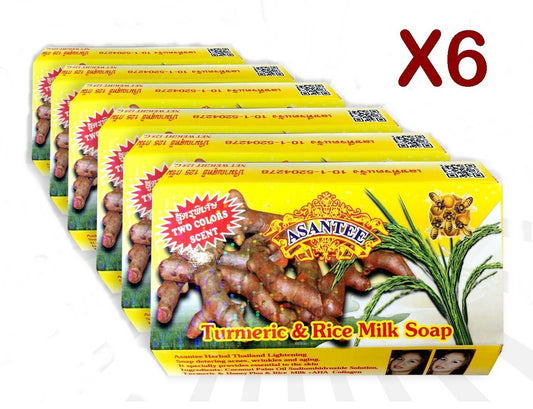 Asantee Turmeric & Rice Milk Herbal Soap – Brightening, Anti-Acne & Skin Repair – 6 Bars x 125g – Natural Thai Skincare