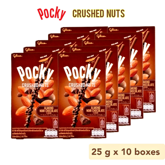 Glico Pocky Crushed Noir – Premium Dark Chocolate Biscuit Sticks with Crunchy Cocoa Topping | 10 Packs | Japanese Snack Delight