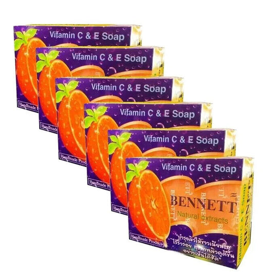 Bennett Vitamin C & E Natural Soap – Skin Brightening Herbal Soap – 130g x 6 Bars | Thai Whitening Soap Pack