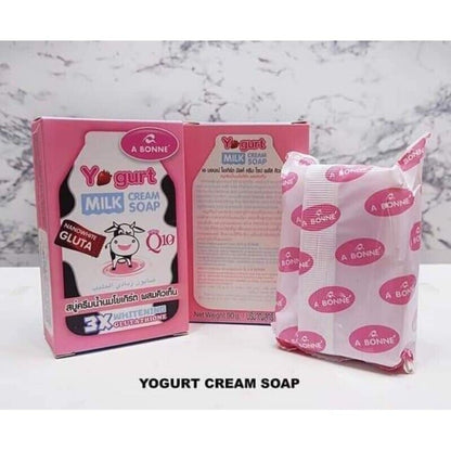 A Bonne Yogurt Milk Cream Soap with Q10 – Skin Whitening & Nourishing Bar – 90g x 3 | Thai Beauty Pack