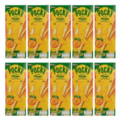 Glico Pocky Mango Flavour – Creamy Mango Coated Biscuit Sticks | 10 Packs | Exotic Japanese Snack Delight