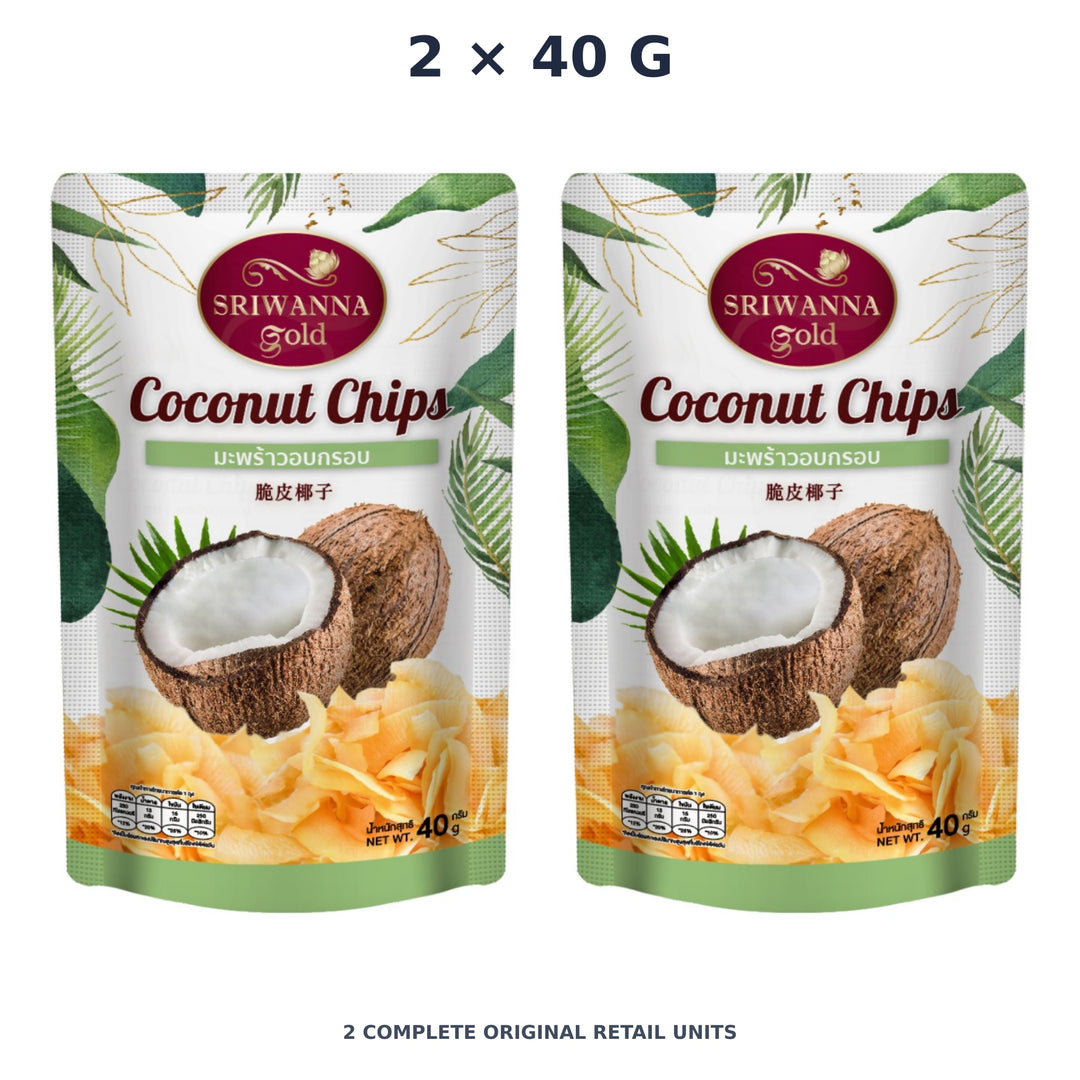 Sriwanna Gold Toasted Coconut Chips – 2 × 40 g — exact quantity shown on white background