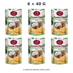 Sriwanna Gold Toasted Coconut Chips – 6 × 40 g — exact quantity shown on white background