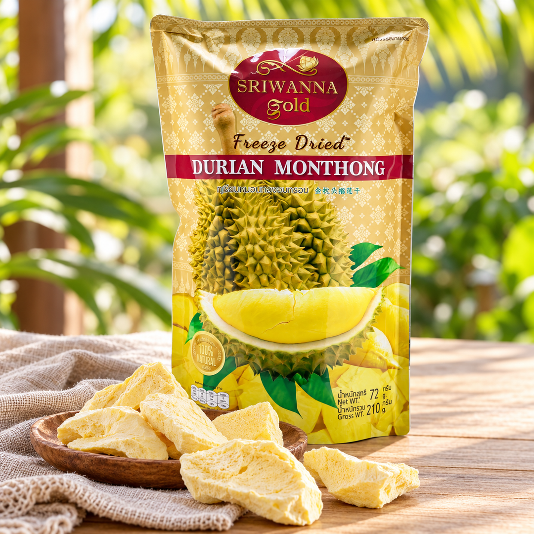 Sriwanna Gold Freeze-Dried Monthong Durian 72 g net — lifestyle view 1, serving or routine illustration