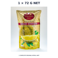 Sriwanna Gold Freeze-Dried Monthong Durian – 1 × 72 g net — exact quantity shown on white background