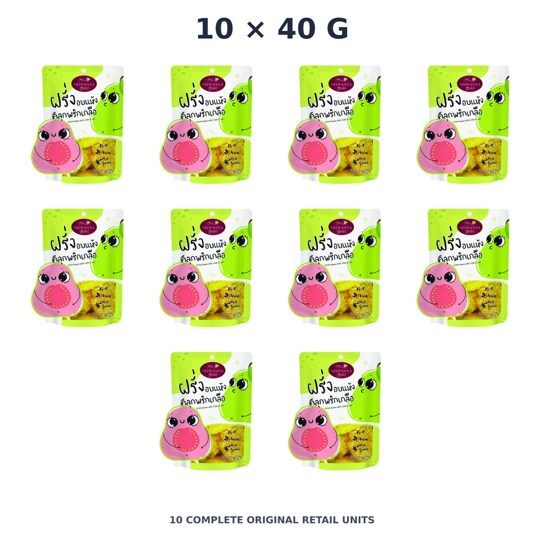 Sriwanna Gold Dried Guava with Chili & Salt – 10 × 40 g — exact quantity shown on white background