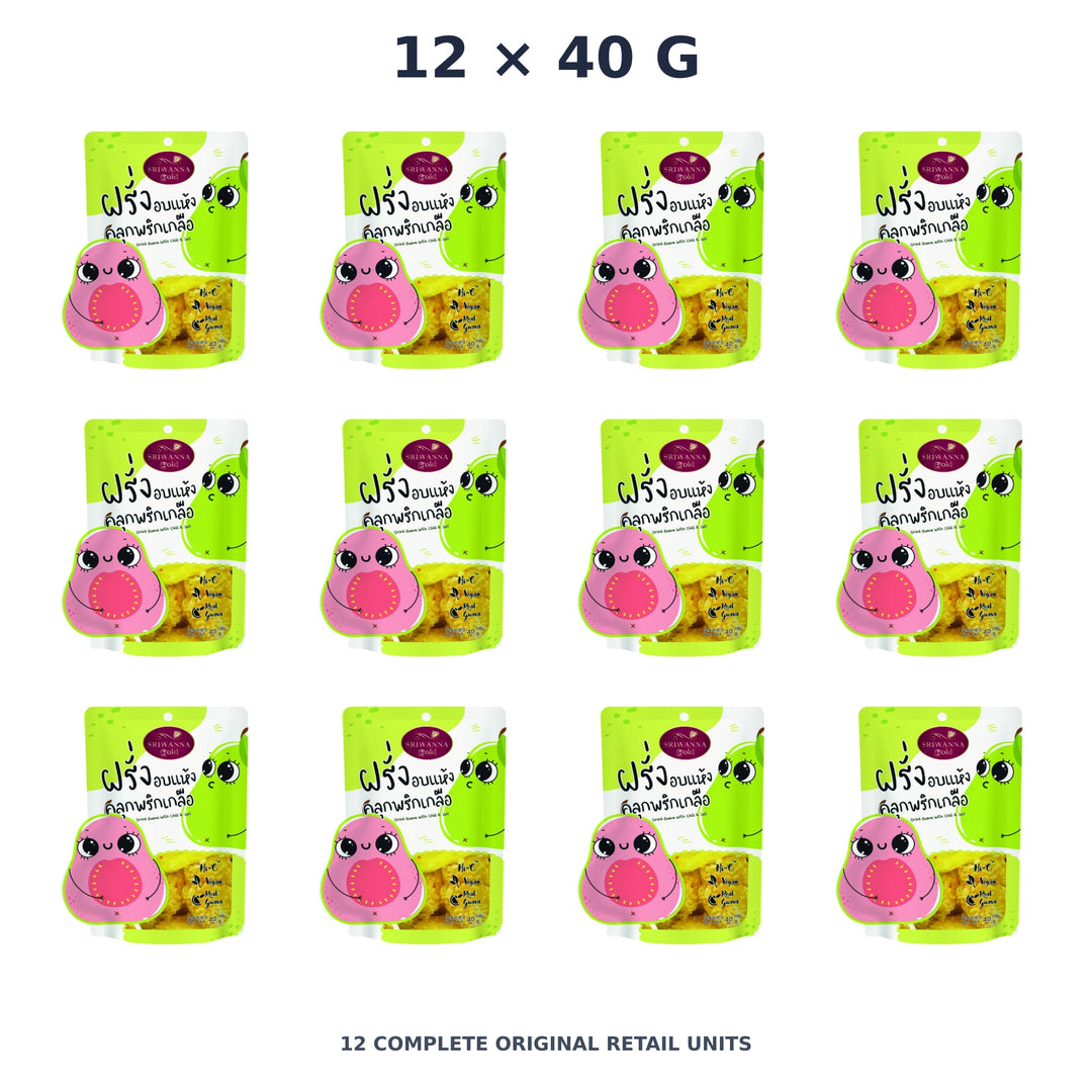 Sriwanna Gold Dried Guava with Chili & Salt – 12 × 40 g — exact quantity shown on white background