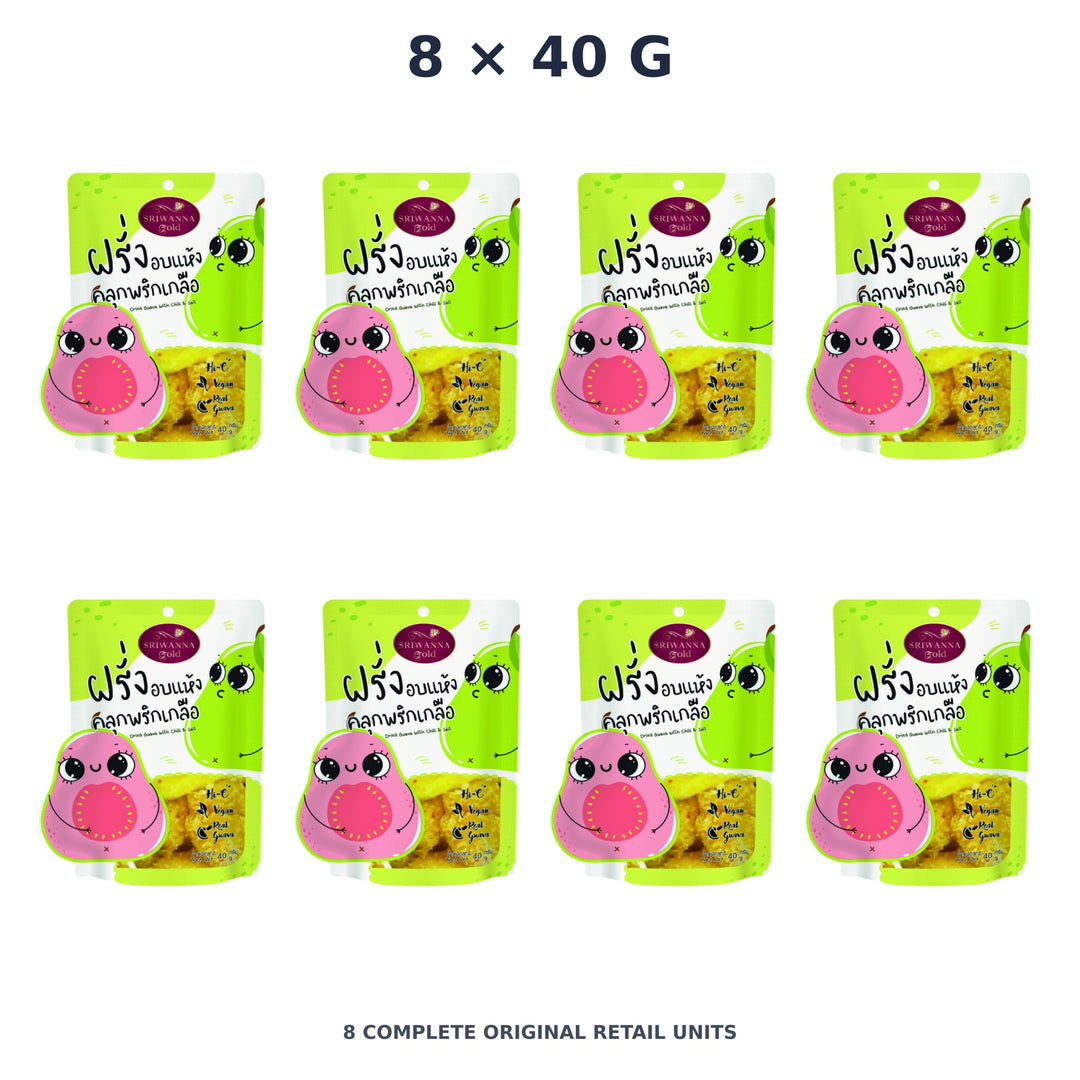 Sriwanna Gold Dried Guava with Chili & Salt – 8 × 40 g — exact quantity shown on white background