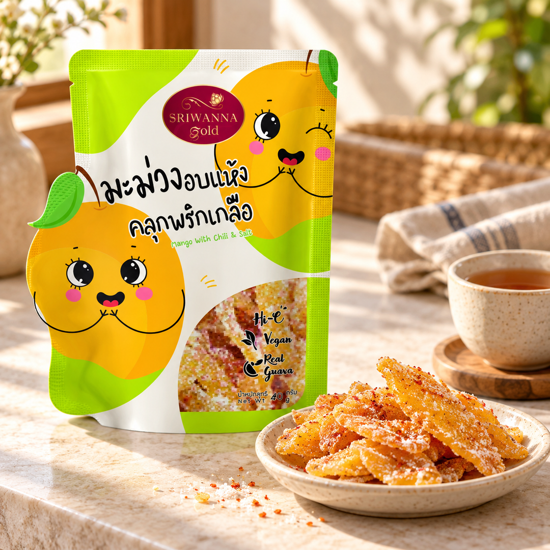 Sriwanna Gold Dried Mango with Chili & Salt 40 g — lifestyle view 2, serving or routine illustration