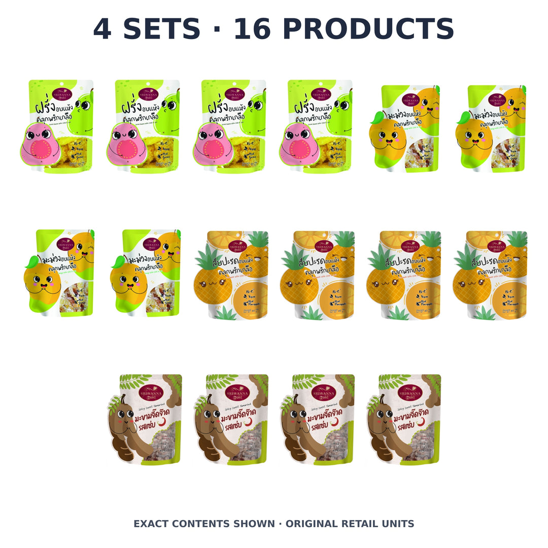 Sriwanna Gold Chili Fruit & Tamarind Discovery – 4 Sets · 16 Products — exact quantity shown on white background