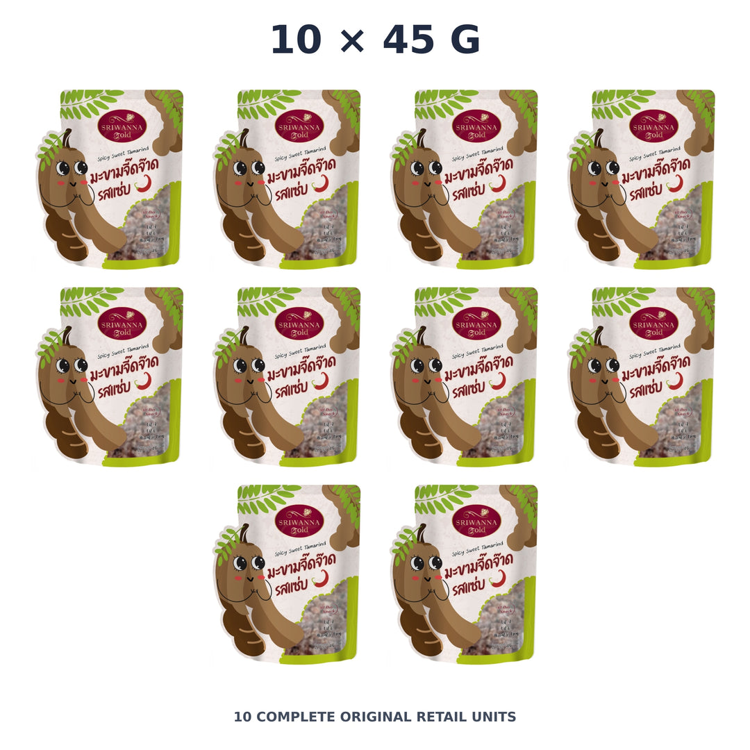Sriwanna Gold Spicy Sweet Tamarind – 10 × 45 g — exact quantity shown on white background