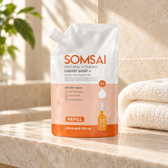 Somsai Natural Vitamins Liquid Soap+ Refill 250 ml refill — lifestyle view 1, serving or routine illustration