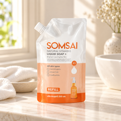 Somsai Natural Vitamins Liquid Soap+ Refill 250 ml refill — lifestyle view 2, serving or routine illustration